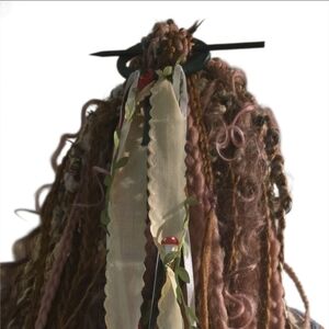 Bohemian Wooden Hair Ring Ribbon Mushrooms Dread Hair Tie Bun Wrap Wood French